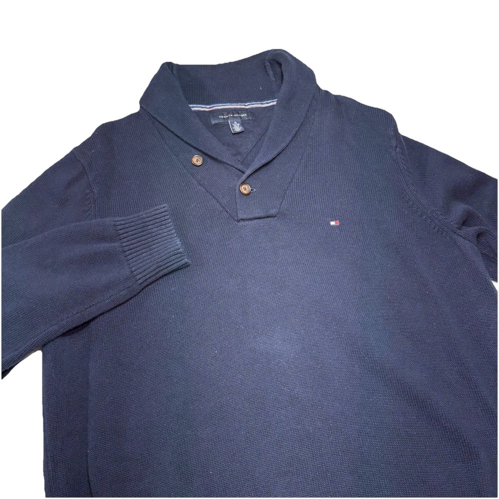 TOMMY HILFIGER‎ Navy Blue Pullover Knit Sweater Men's XL Long Sleeve Cowl Neck